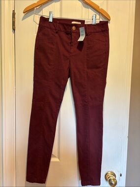 LOFT Maroon 0 Petite Pull-On High Rise Straight Leg Pants NWT